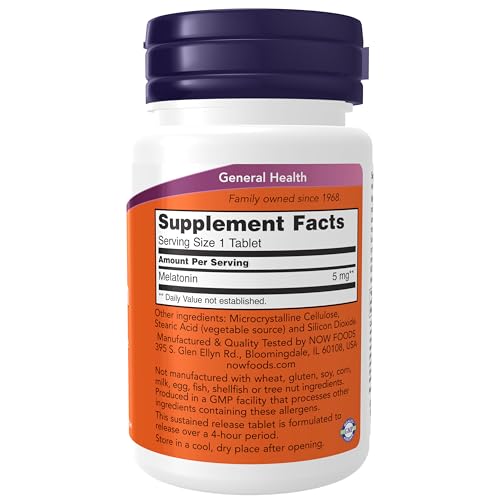 Buy now NOW Foods Supplements, Melatonin 5 mg, Sustained Release, Formulated for a 4-Hour Release Period, 120 Tablets at indiglob india