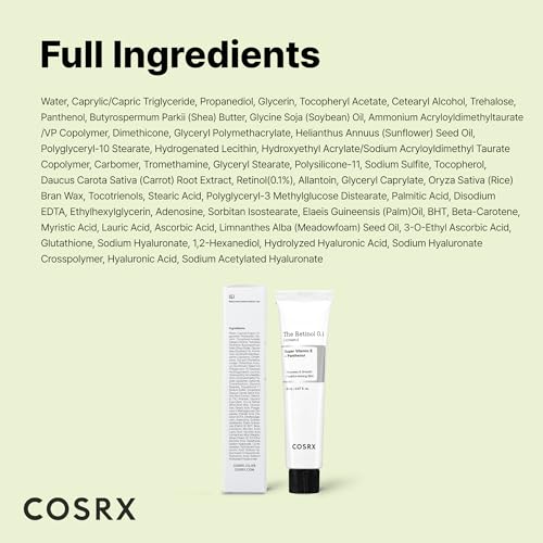 Buy now COSRX Retinol 0.1% Cream, 0.67 Oz, Anti-aging Eye & Neck Cream with Retinoid Treatment to Firm Skin, Reduce Wrinkles, Fine Lines, Signs of Aging, Gentle Daily Korean Skin Care at indiglob india
