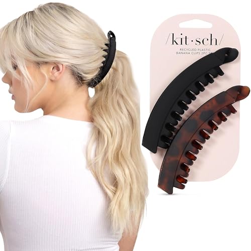Buy now Kitsch Medium Claw Clips for Women - Strong Hold & Stylish Glossy Puffy Design Hair Accessories | Half-Up or Full Updos | Ideal Gifts for Women - 2pc Set, Black & Tort at indiglob india