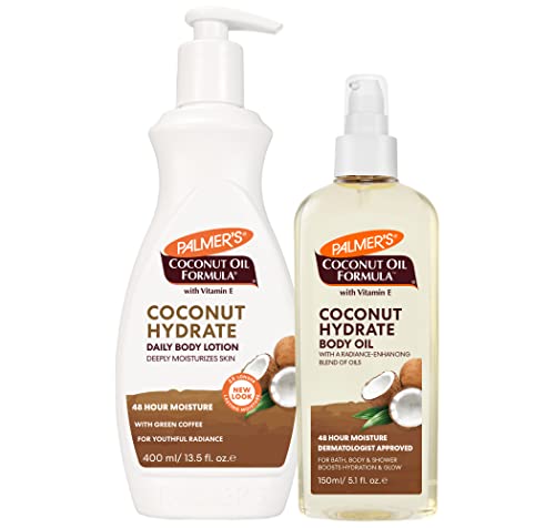 Buy now Palmer's Coconut Oil Body Oil + Body Lotion, Value Skin Care Bundle for Dry Skin, Provides 48 Hour Moisture to Dry, Rough Skin, Includes 1 Moisturizing Lotion (13.5 fl oz) and 1 Skin Oil (5.1 fl oz) at indiglob india