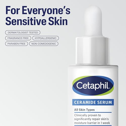 Buy now Cetaphil Ceramide Serum, Hydrates and Restores Skin Barrier, Formulated with Ceramides & Centella Asiatica, Designed for Sensitive Skin, Fragrance Free, Dermatologist Tested, 1oz at indiglob india