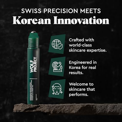 Buy now Wolf Project Under Eye Roller - Korean Beauty, with Caffeine, Vitamin C and Peptides - Energizing Serum for Dark Circles and Puffiness, Fine Lines, Wrinkles - Gel-Based Brightening Cream at indiglob india