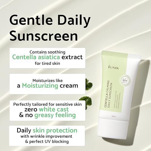 Buy now IUNIK Centella Calming Moisture Daily Sunscreen SPF 50+ PA++++ Matte & No White Cast Centella Asiatica Dry Oily Sensitive Vegan Korean Skincare at indiglob india