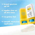 Buy now e.l.f. SKIN Suntouchable Invisi-Stick SPF 50, Clear Sunscreen For A Natural Finish, Made With Moisturizing Sunflower Seed Oil, Vegan & Cruelty-Free at indiglob india