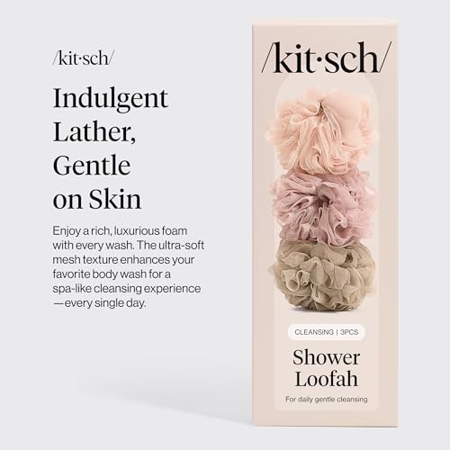 Buy now Kitsch Shower Loofah â€“ Soft Mesh Body Scrubber & Bath Sponge for Daily Gentle Cleansing â€“ Durable Loofah for Men and Women with Hanging Loop, Eco-Friendly, 100% PCR Material â€“ 3pc Set, Ballet at indiglob india