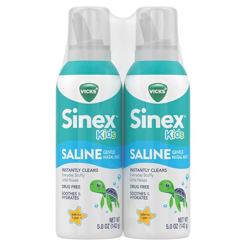 Buy now Vicks Sinex, Children's Saline Nasal Spray, Drug Free Ultra Fine Mist with Hint of Aloe, Ages 1+, Fast Everyday Stuffy Nose Relief for Kids, Clear Mucus from a Cold or Allergy, 5 OZ x 2 at indiglob india
