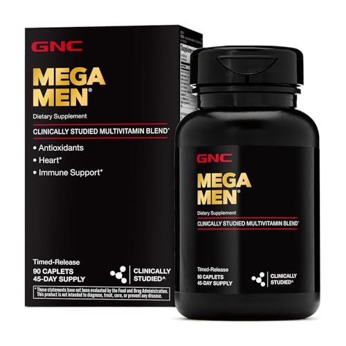 Buy now GNC Mega Men Multivitamin Caplets, Clinically Proven to Feel Better, Immune Support, Energy Support, Antioxidants, B Vitamins, Vitamin D-3, Timed Release, 90 Count, 45 Day Supply at indiglob india