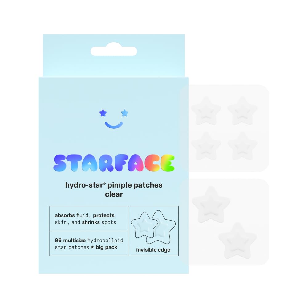 Buy now Starface Party Pack BIG PACK Hydro-Stars, Colorful Hydrocolloid Pimple Patches, Absorb Fluid and Reduce Redness, Cute Star Shape (96 Count) Regular Clear at indiglob india
