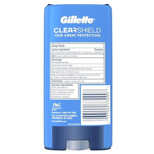 Buy now Gillette Antiperspirant and Deodorant for Men, 72hr Sweat & Odor Protection, Long Lasting Freshness, Anti-White Mark Technology, Clear Gel, Wild Rain Scent, 3.8 oz (Pack of 2) at indiglob india