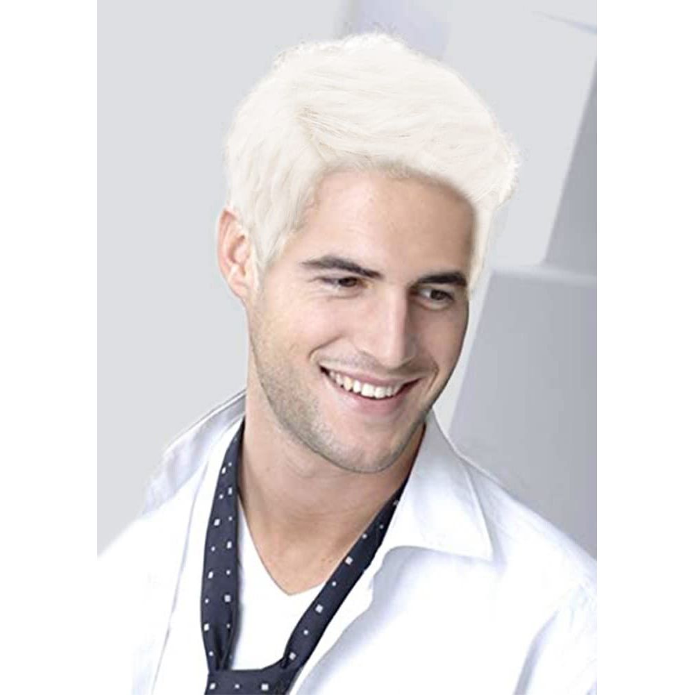 Buy now Kaneles Short Curly Mens Black Wig Fluffy Synthetic Cosplay Halloween Hair Wig for Male Guy White at indiglob india