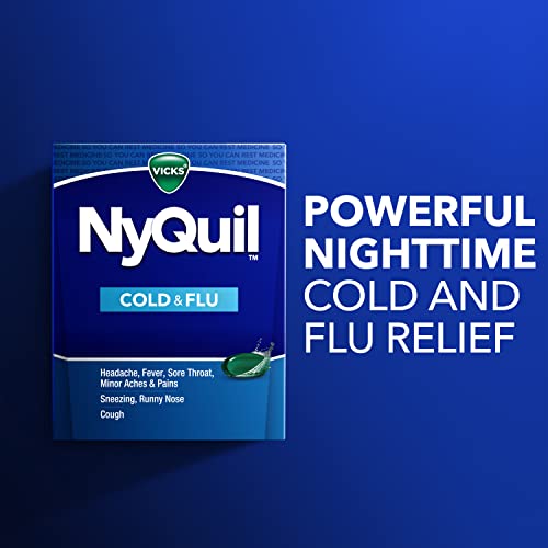 Buy now Vicks NyQuil Cold & Flu Relief Over-the-Counter Medicine, Powerful Multi-Symptom Nighttime Relief for Headache, Fever, Sore Throat, Aches, Sneezing, Runny Nose & Cough, 48 LiquiCaps at indiglob india