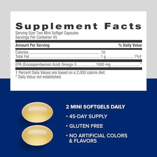 Buy now GNC Triple Strength Fish Oil EPA 1000 Mini, 1000mg Omega 3, Mini Softgels, Supports Eye, Brain, Skin, Healthy Triglycerides, Heart, Joint, Coated to Control Fishy Burps, 45 Servings at indiglob india