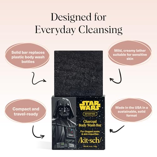Buy now Kitsch Charcoal Soap Body Wash Bar x Star Wars Darth Æ’?? Detoxifying Bar Soap w/Activated Charcoal Æ’?? Gently Removes Excess Oil & Impurities, Clears Pores, Firms & Moisturizes Skin Æ’?? Made in USA - 4 oz at indiglob india