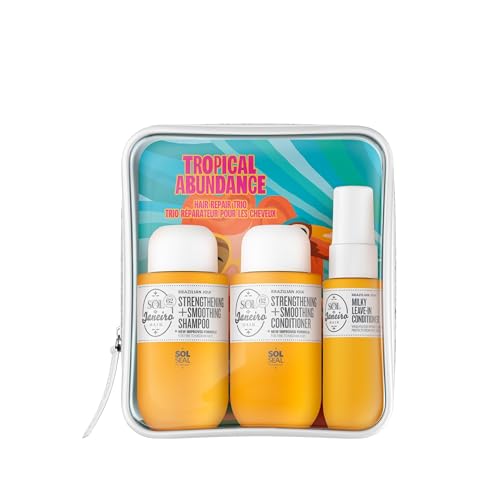 Buy now Sol de Janeiro Tropical Abundance Hair Repair Trio Travel Set | Jet Set | Sulfate Free Brazilian Joia Shampoo and Conditioner | Leave In Conditioner Spray | TSA Friendly | Amazon Exclusive at indiglob india