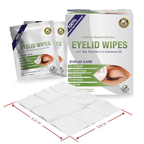 Buy now Lunovus Premium Eyelid Wipes With Tea Tree and Coconut Oil - Cleansing Wipes for People Itchy Eyes - Individually Wrapped - Box Of 30 Natural Eye Wipes at indiglob india