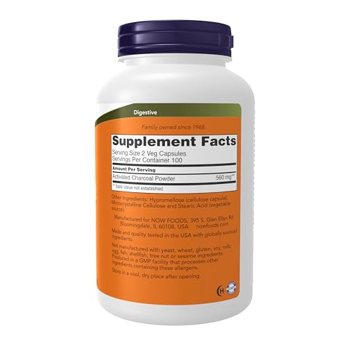 Buy now NOW Foods Supplements, Activated Charcoal Made from Coconut Shells, Non-GMO Project Verified, Detox Support*, 200 Veg Capsules at indiglob india