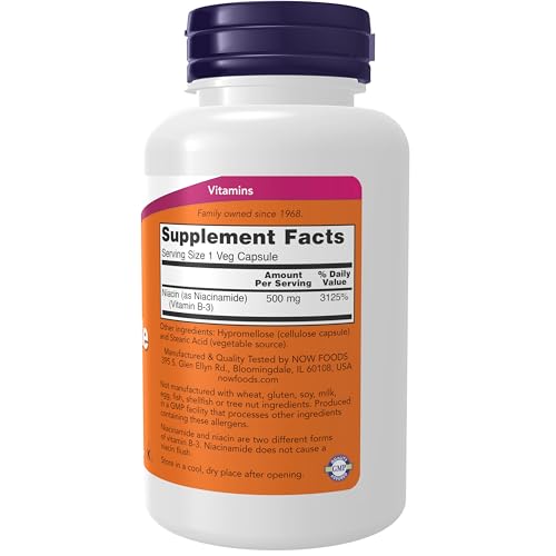 Buy now NOW Foods Supplements, Niacinamide (Vitamin B-3) 500 mg, Energy Production*, 100 Veg Capsules at indiglob india