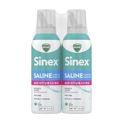 Buy now Vicks Sinex Saline Moisturizing Nasal Spray, with Aloe, Drug Free Ultra Fine Mist, Clear Everyday Sinus Congestion Fast, Clear Mucus from a Cold or Allergy, 5 OZ x 2 at indiglob india