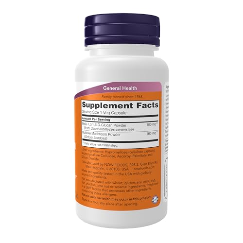 Buy now NOW Foods Supplements, Beta 1,3/1,6- D-Glucan 100 mg with Maitake Mushrooms, 90 Veg Capsules at indiglob india