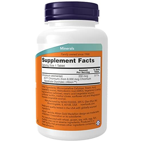 Buy now NOW Foods Supplements, GTF (Glucose Tolerance Factor) Chromium 200 mcg, Insulin Co-Factor*, 250 Tablets at indiglob india