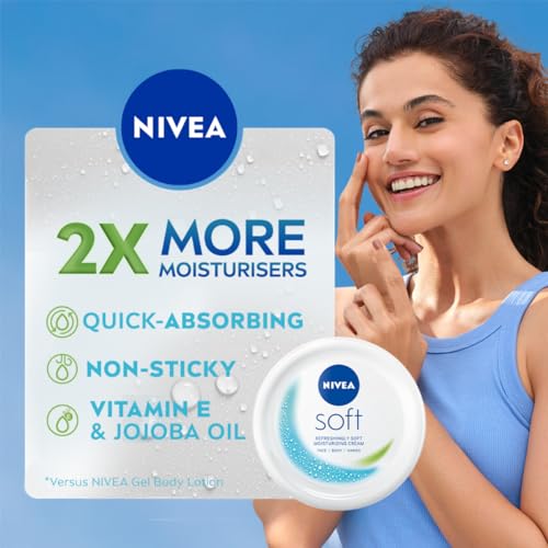 Buy now NIVEA Soft Light Moisturizer Cream, with Vitamin E & Jojoba Oil for Face, Hands and Body, 100 ml at indiglob india