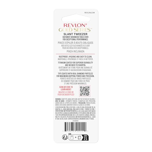 Buy now Revlon Gold Series Slanted Tip Tweezers, Ultra-Sharp for Precision Eyebrow Shaping and Facial Hair Removal, Diamond and Titanium-Coated for Durability, 1 Count at indiglob india