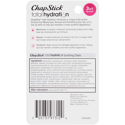 Buy now ChapStick Total Hydration Soothing Oasis Moisturizing Lip Balm Tube, Lip Balm for Lip Care - 0.12 Oz at indiglob india