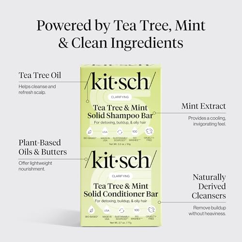 Buy now Kitsch Clarifying Tea Tree Shampoo and Conditioner Set â€“ Shampoo & Conditioner Bar for Women and Men, Scalp & Oil Control Hair Care â€“ Free of Paraben, Sulfate & Silicone â€“ Made in USA - 2 pcs at indiglob india