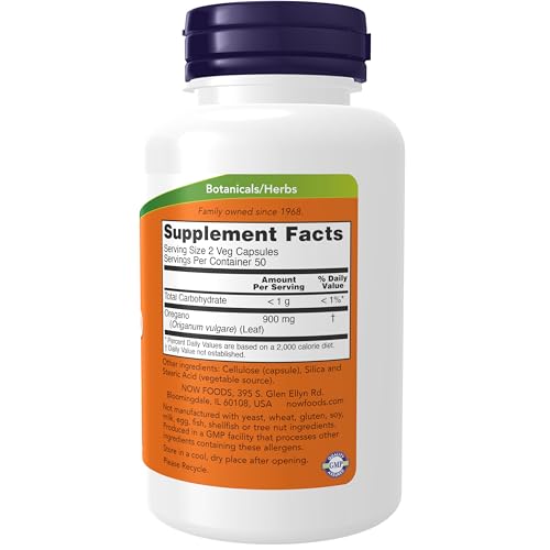 Buy now NOW Foods Supplements, Oregano (Origanum vulgare) 450 mg, Free Radical Scavenger*, 100 Veg Capsules at indiglob india