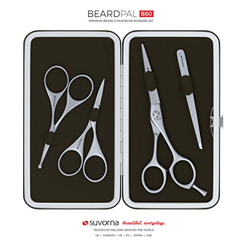 Buy now Suvorna Premium Beard & Mustache Set with Beard scissors for men - Facial Hair/Nose/Eyebrow Scissors - Slant Tweezers (4 Pcs Green) at indiglob india