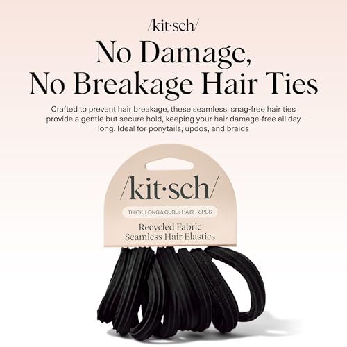 Buy now Kitsch Black Hair Ties No Damage - Strong, Stretchy Hair Bands | Soft Nylon Ponytail Holders, Snag-Free Rubber Bands, Perfect for Updos & Braids | Ideal Gifts for Women - Black, 6pcs at indiglob india
