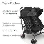 Buy now UPPAbaby G-Link V2 Double Umbrella Stroller / Lightweight Design / One-Step Fold + Recline / XL Basket + Canopy / Cup Holder Included / Jake (Black/Carbon Frame) at indiglob india