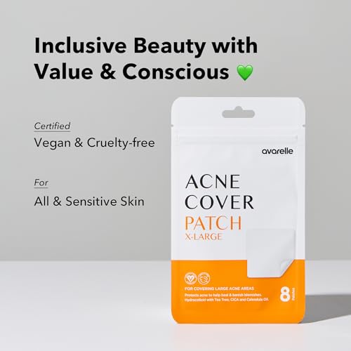 Buy now AVARELLE Acne Patches XL, Acne Cover Patch Large | Pimple Patches for Face Cheek & Nose (8 Count) | Large Hydrocolloid Acne Treatment with Tea Tree, Calendula, & Cica at indiglob india