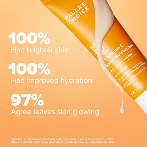 Buy now Paula's Choice 5% Vitamin C Sheer Sunscreen for Face, SPF 50 Face Sunscreen, Moisturizing, Lightweight Invisible, Prevents Dark Spots, No Cast, All Skin Types, UVA/UVB Protection, Fragrance-Free, 2oz at indiglob india