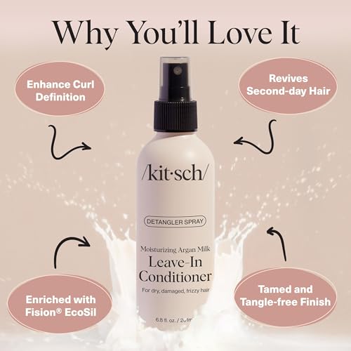 Buy now Kitsch Argan Milk Leave In Conditioner Spray â€“ Hair Detangler Spray for Curly, Wavy, Fine, Dry & Damaged Hair - Silicone-Free | Ideal Gifts for Women - 6.3oz at indiglob india