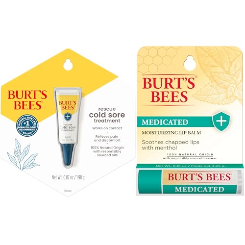 Buy now Burt's Bees Cold Sore Treatment and Medicated Lip Balm, With Menthol and Eucalyptus Oil, Natural Origin Skincare, 2 Tubes, 0.07 oz./0.15 oz. at indiglob india