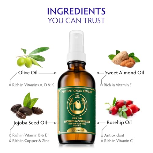 Buy now Ancient Greek Remedy Face Oil for Dry Skin - Organic Unscented Anti-Aging Facial Serum - Jojoba, Rosehip, Almond, Olive, Vitamin E - Fast Absorbing Hydrating Body Moisturizer for Women & Men 4 oz at indiglob india