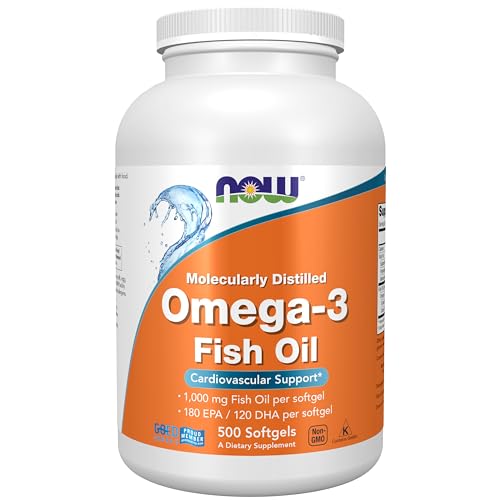 Buy now NOW Foods Supplements, Omega-3 180 EPA / 120 DHA, Molecularly Distilled, Cardiovascular Support*, 500 Softgels at indiglob india
