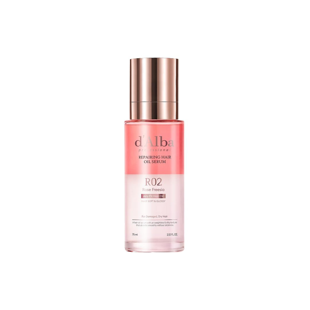 d'alba Piedmont Professional Reparing Hair Oil Serum (2.54 fl oz), Silky and Glossy Hair, Lightweight & Airy Finish, Argan Oil, Amino Acid, Protein Complex, Rose Freesia Scent