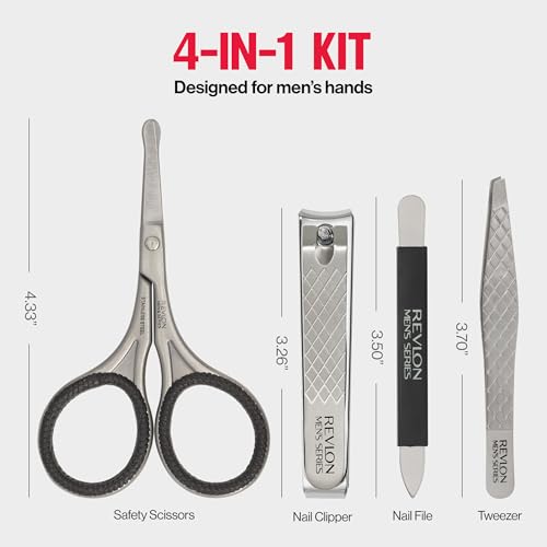 Buy now Revlon Men's Grooming Kit, 5-Piece Travel Essentials Set, Includes Nail Clippers, Scissors, File, Tweezers and Carrying Case, Stainless Steel, 1 count at indiglob india