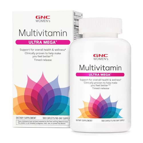 Buy now GNC Women's Multivitamin Ultra Mega, Daily Vitamin Supplement, Supports Immune, Brain, Hair, Skin & Nails, 180 Caplets at indiglob india