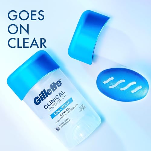 Buy now Gillette Clinical Antiperspirant and Deodorant for Men, 72hr Sweat & Odor Protection, Long Lasting Freshness, Anti-White Mark Technology, Clear Gel, Cool Wave Scent, 1.6 oz (Pack of 3) at indiglob india