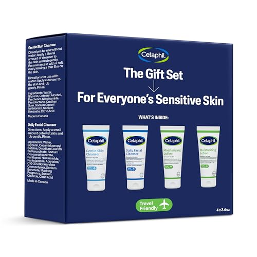 Buy now CETAPHIL Skincare Gift Set & Travel Companion for Sensitive Skin | Gentle Skin Cleanser, Daily Facial Cleanser, 2 x Moisturizing Lotion | TSA Approved | Dermatologist Recommended Brand at indiglob india