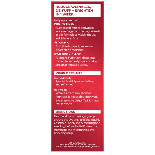 Buy now L'Oreal Paris Revitalift Triple Power Anti-Aging Eye Cream, Pro Retinol, Hyaluronic Acid & Vitamin C, Reduce Wrinkles & Puffiness 0.5 fl. oz. at indiglob india