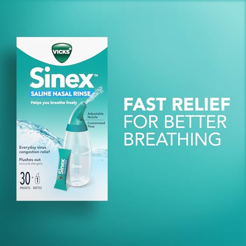 Buy now Vicks Sinex Saline Nasal Rinse Starter Kit, Drug Free Saline, Flush Out Mucus and Allergens, Fast & Effective Relief for Everyday Congestion from Sinus & Allergy, 1 Bottle + 30 Refill Packets at indiglob india