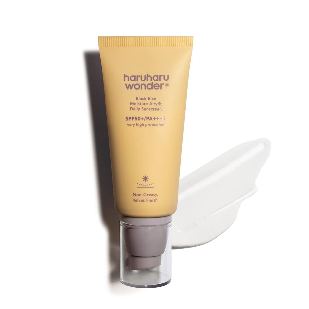 haruharu Black Rice Moisture Airyfit Daily Sunscreen SPF50+ 1.69 fl.oz. | No White Cast, Lightweight Application, Hydrating, Hyaluronic Acid, Ceramide, Sensitive Skin, Korean Skin care