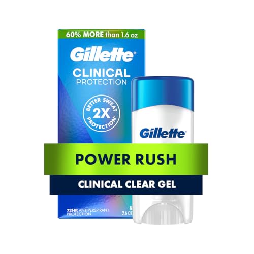 Buy now Gillette Clinical Antiperspirant and Deodorant for Men, 72hr Sweat & Odor Protection, Long Lasting Freshness, Anti-White Mark Technology, Clear Gel, Power Rush Scent, 2.6 oz at indiglob india