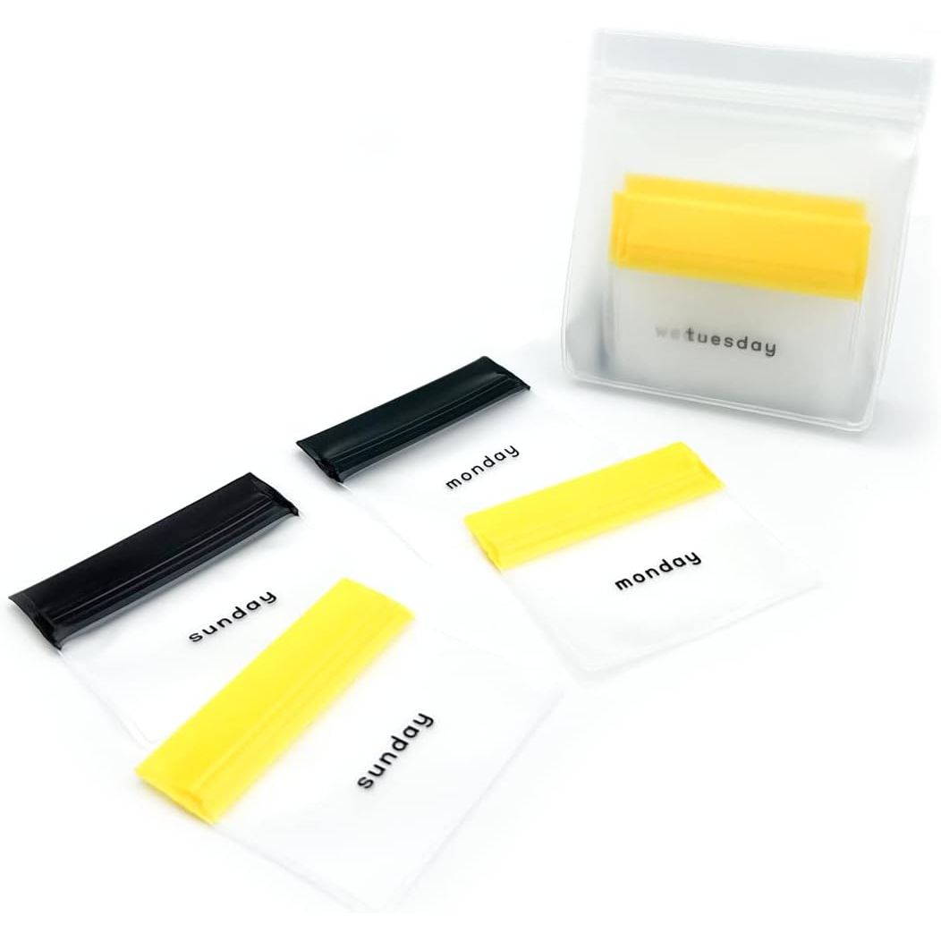 Buy now EZY DOSE Disposable Pill, Vitamin, and Medicine Organizer Pouches, Zippered Seal Bags, Pocket Sized and Travel Friendly, Easy to Use, 100 Count, BPA Free 14 Count (7-Day AM PM Set) Black & Yellow at indiglob india