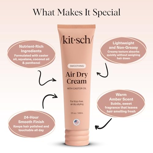 Buy now Kitsch Smoothing Air Dry Cream for Hair â€“ Frizz Control Hair Care Product with Castor Oil & Coconut Oil â€“ Weightless Styling Cream - Enhances Natural Texture Appearance | Ideal Gifts for Women â€“ 5 oz at indiglob india