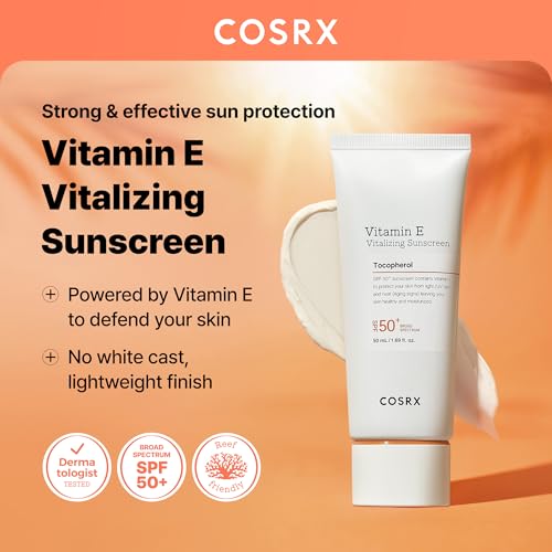 Buy now COSRX Vitamin E Vitalizing Face Sunscreen SPF 50, 1.69 fl oz, SPF Moisturizer, Lightweight under Makeup, Travel Essentials, Summer Essentials, Korean Skin Care, Korean Sunscreen for Face at indiglob india